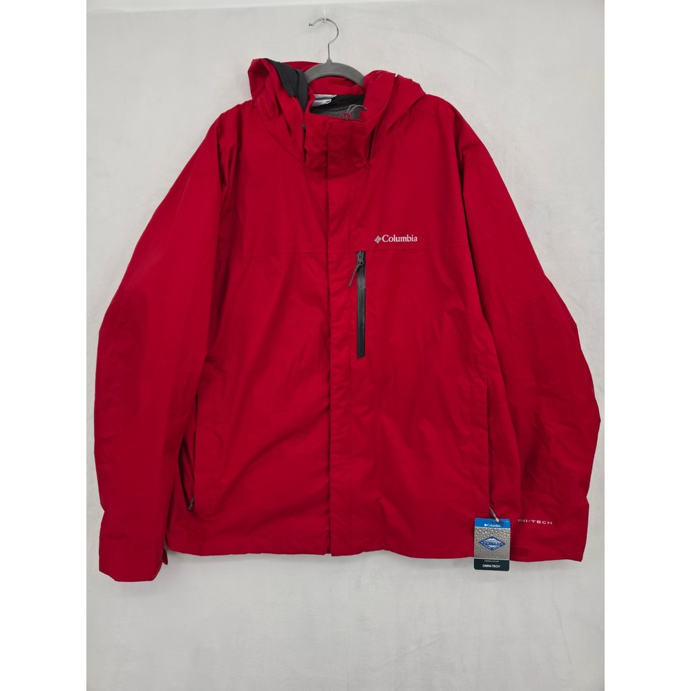 NWT Columbia Mens Pouration Jacket Red Omni-Tech Waterproof Rain Shell 3X Casual